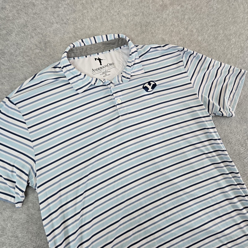 Anderson Ord‎ BYU Mens Performance Golf Polo Shirt Striped Embroidered Size XL